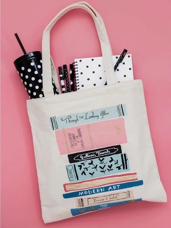 Kate Spade Canvas Book Stack Tote Bag in Cream - Picture 9 of 10